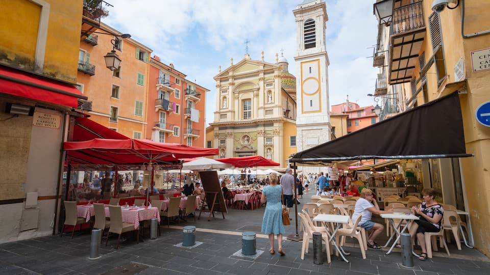 Nice Cathedral which includes outdoor eating as well as a small group of people