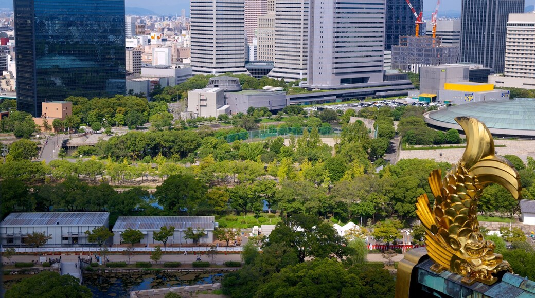 Osaka Castle featuring a city