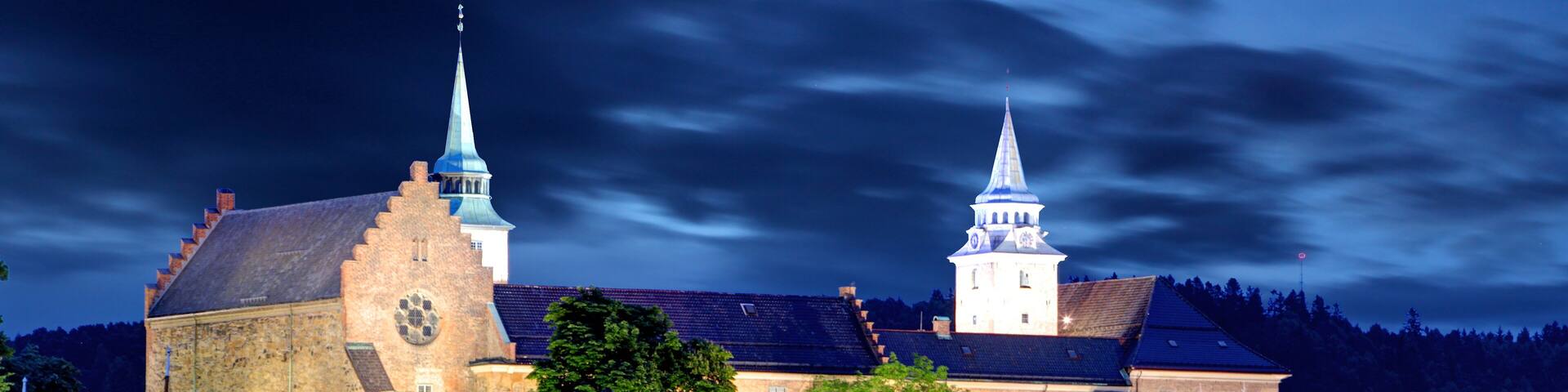 Akershus Fortress at night, Oslo, Norway