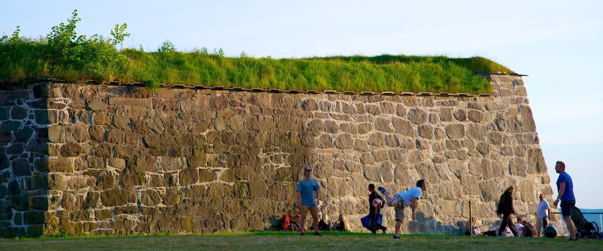 Akershus Fortress as well as a small group of people