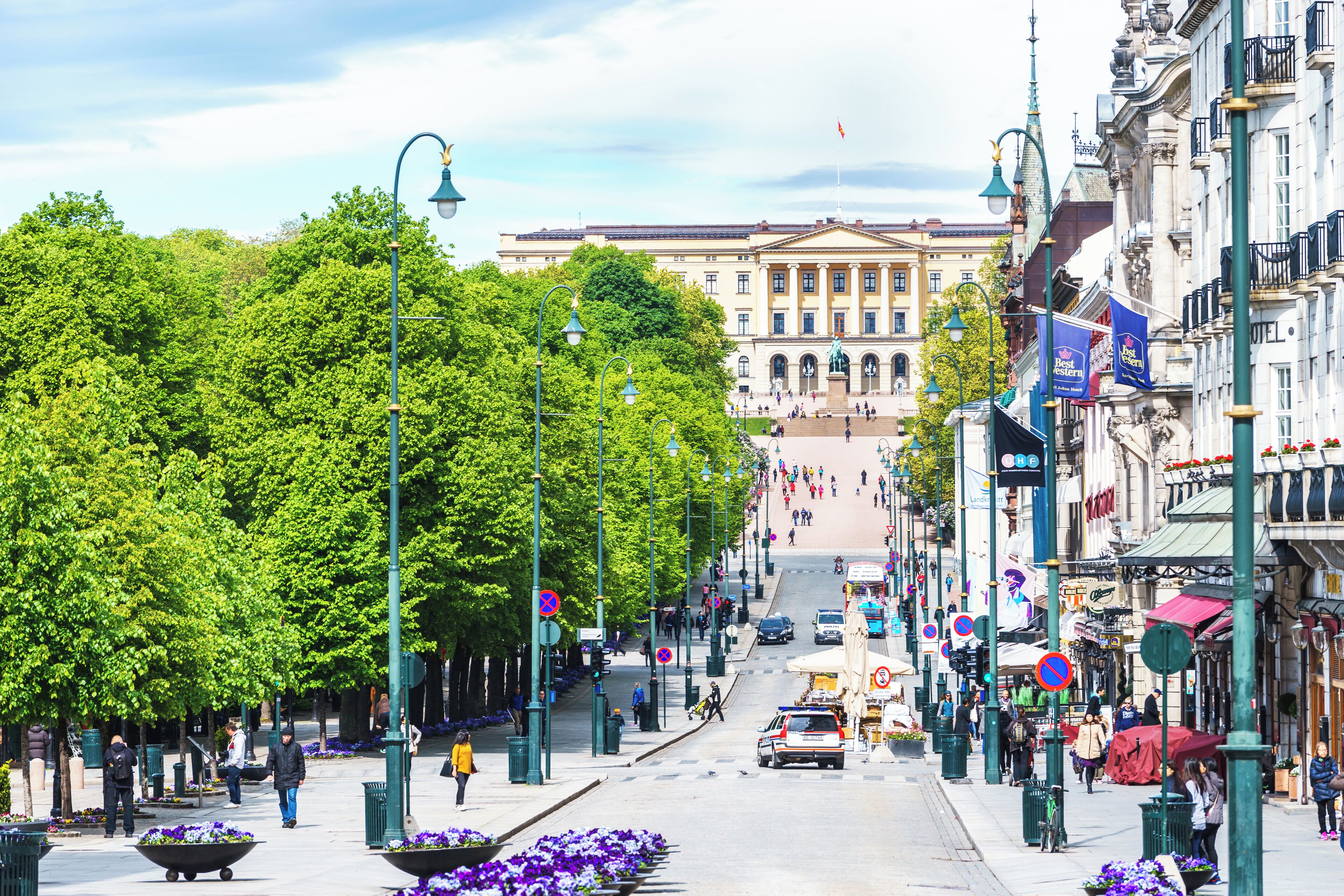 Karl Johan street & royal palace in Oslo, Norway