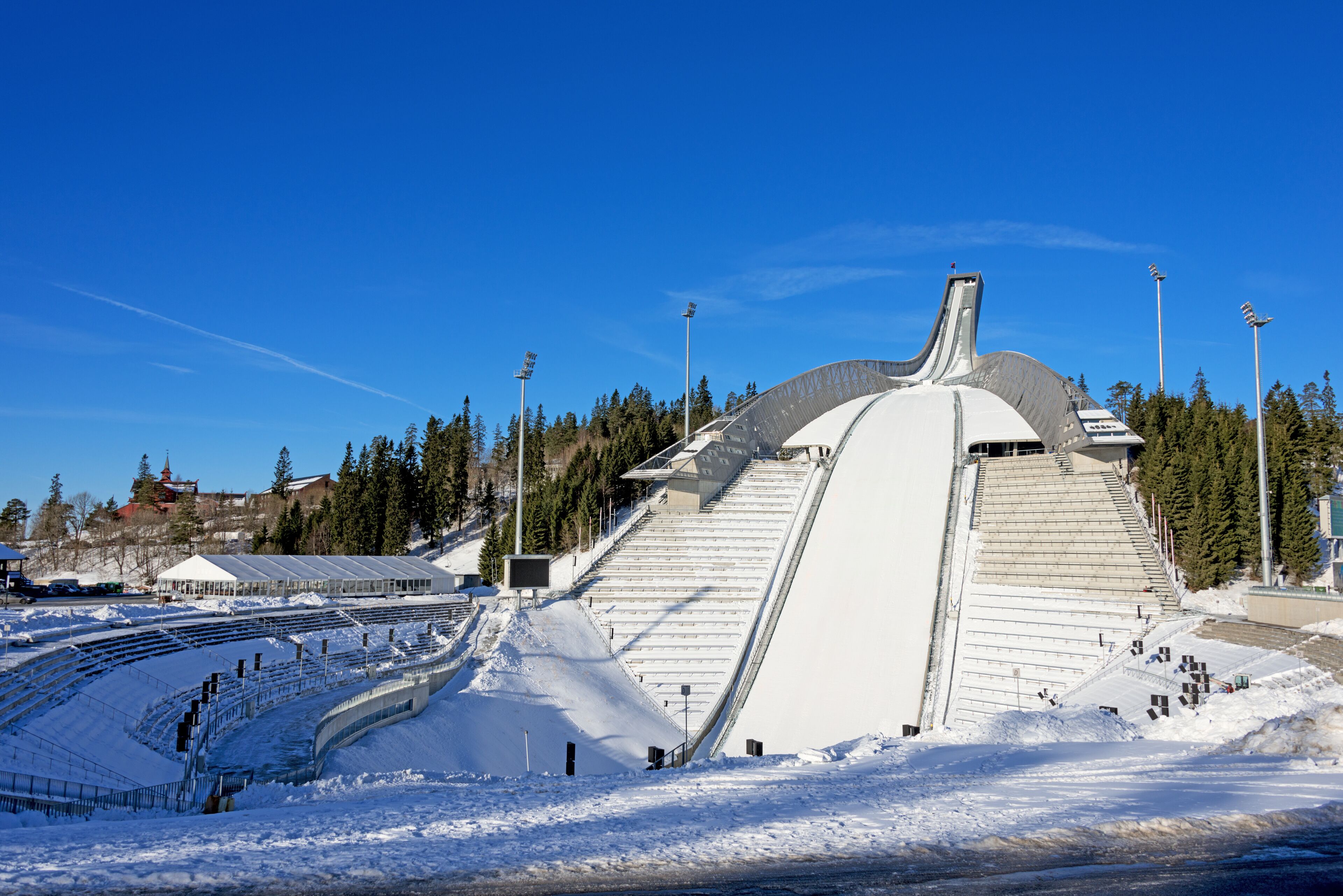 Holmenkollen ski jump in Oslo Norway at sunny winter day