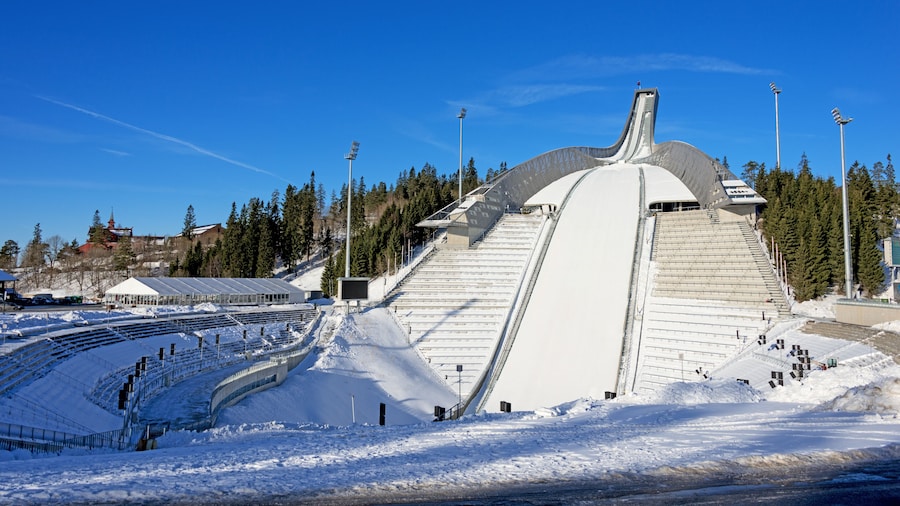 Holmenkollen ski jump in Oslo Norway at sunny winter day