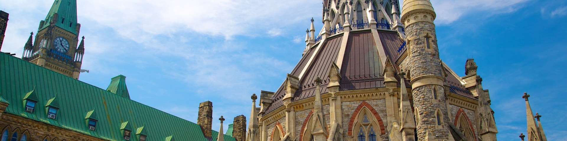 Parliament Hill showing heritage architecture and an administrative buidling