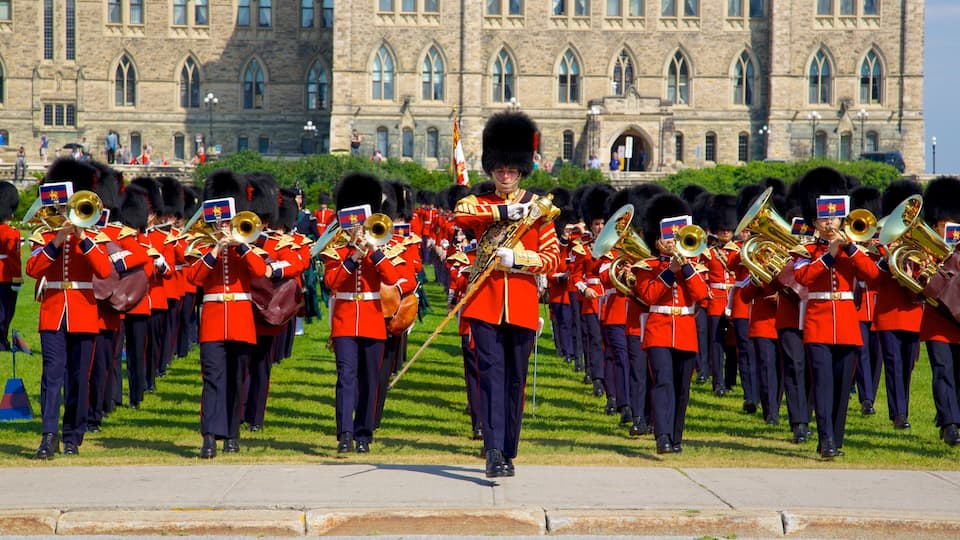 Parliament Hill featuring military items, music and performance art