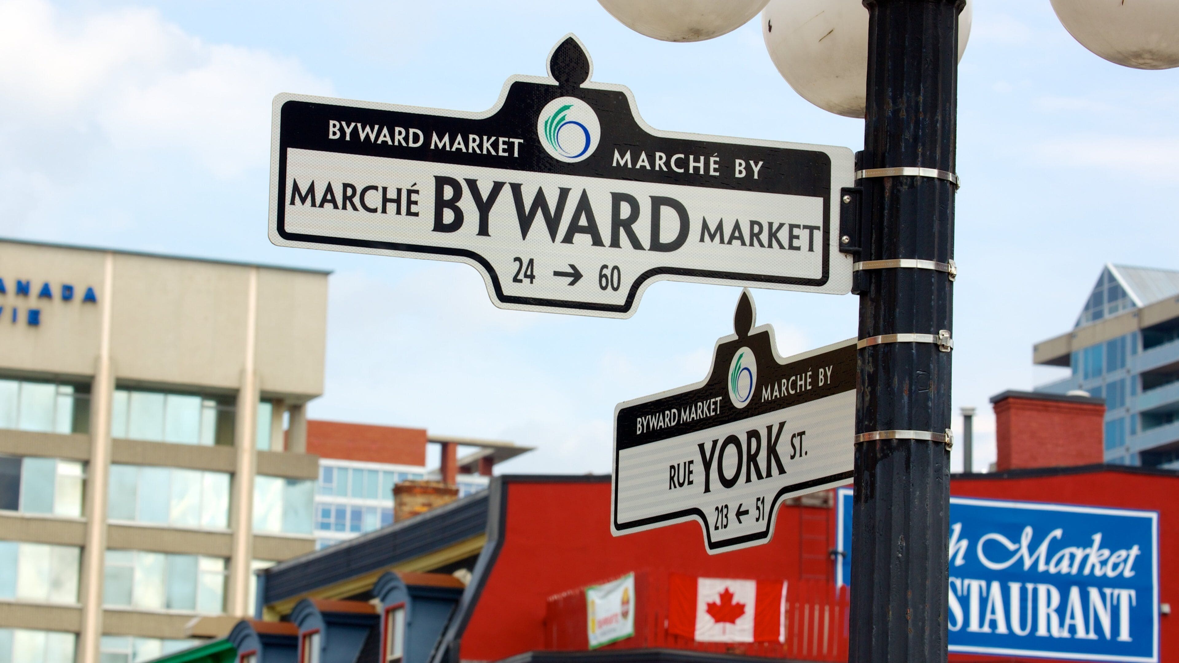 Byward Market showing a city, markets and signage