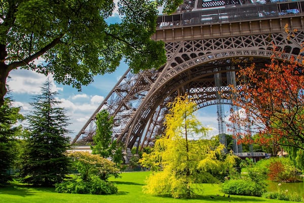 Eiffel Tower showing modern architecture and a garden