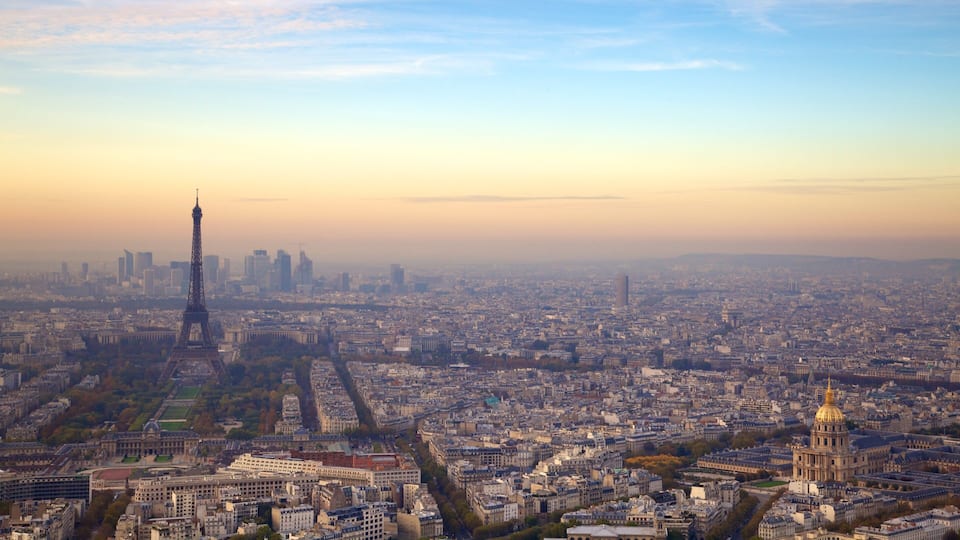 Stunning view of the Eiffel Tower in Paris during a serene evening with a vibrant skyline