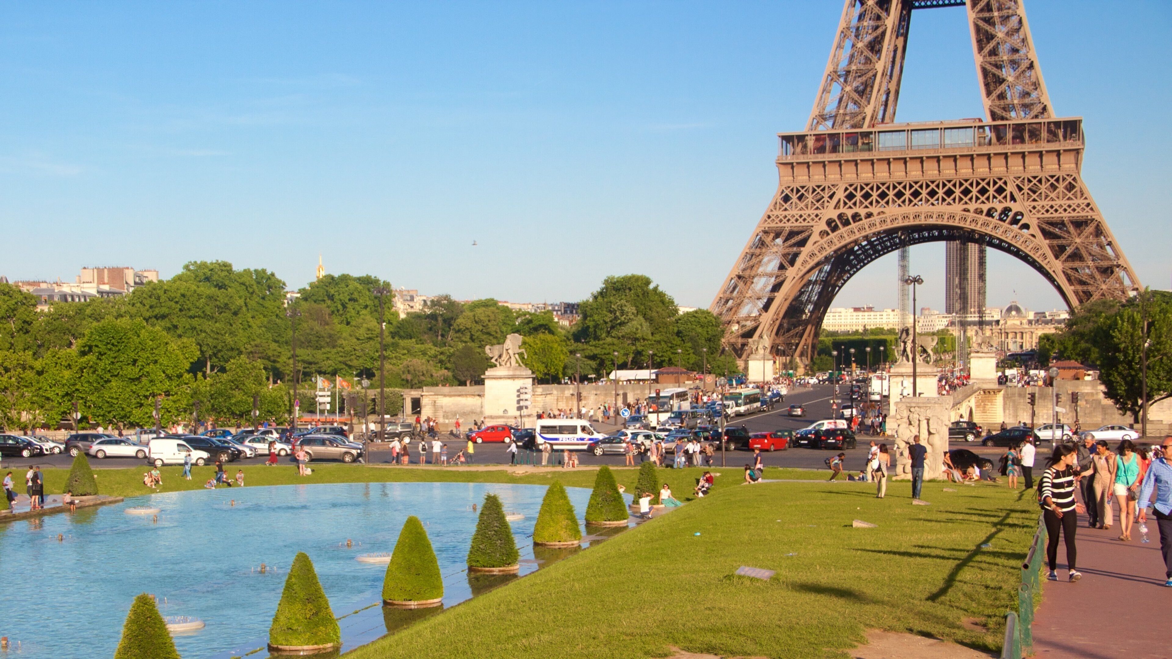The Eiffel Tower, a large iron lattice tower, in Paris.