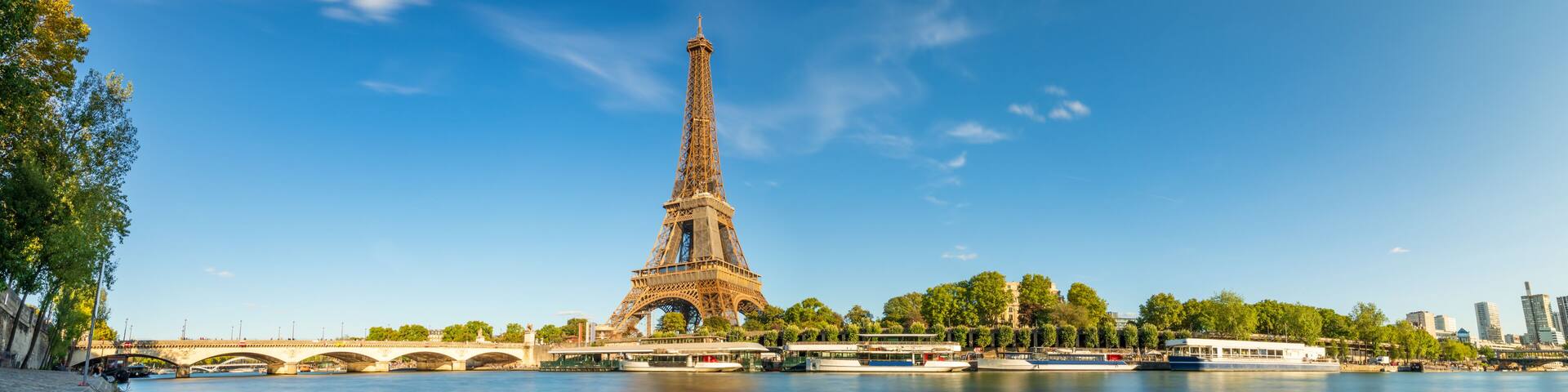 Riverside panorama of Eiffel Tower in Paris. France