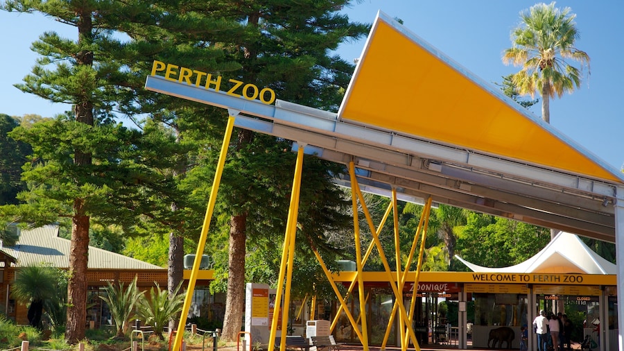 Perth Zoo featuring zoo animals and signage
