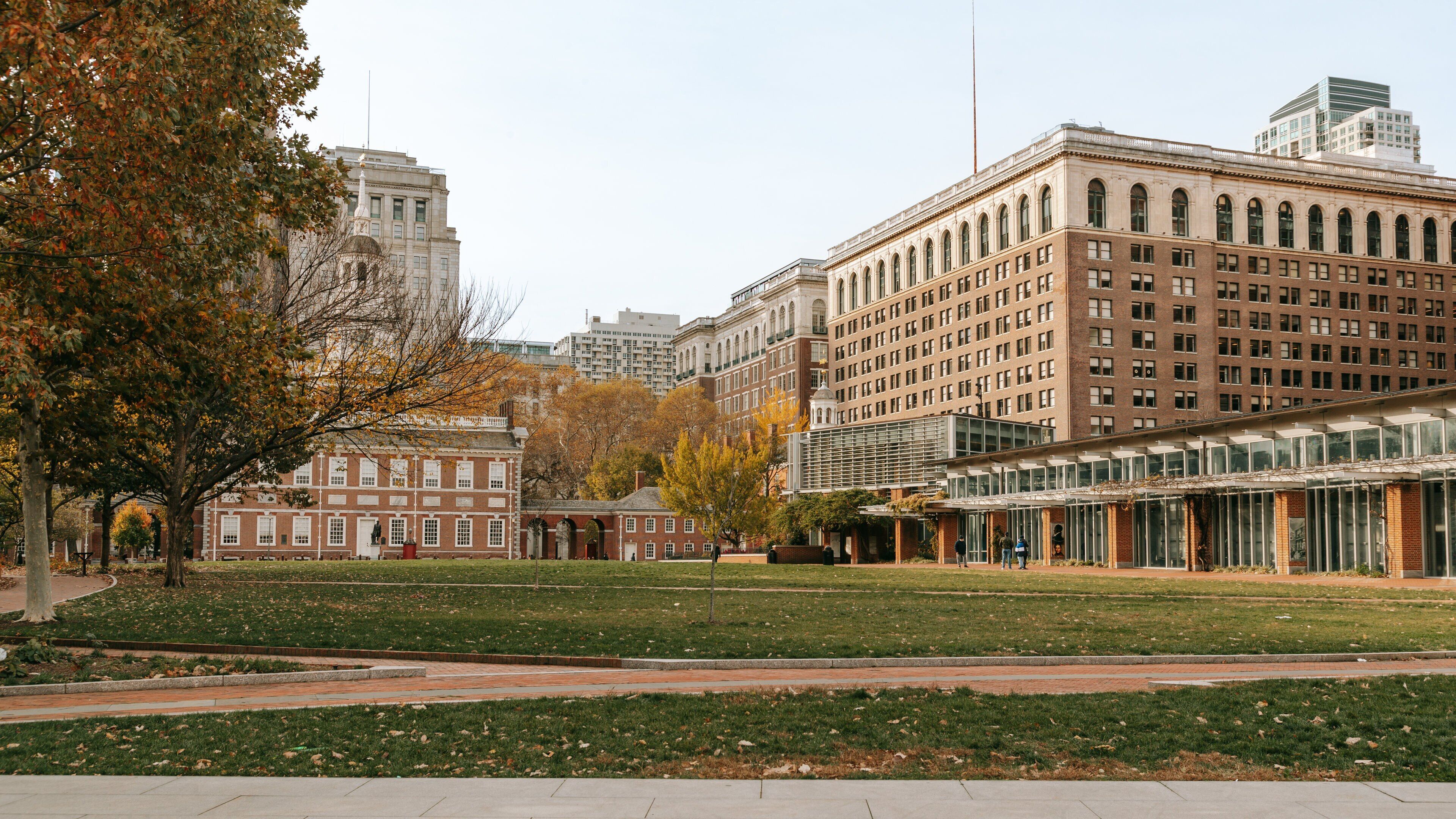 Liberty Bell Center showing a park and a city