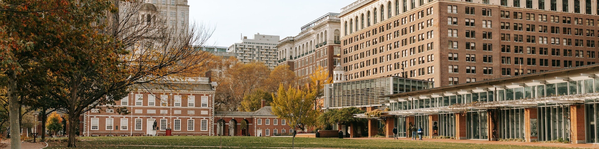 Liberty Bell Center showing a park and a city