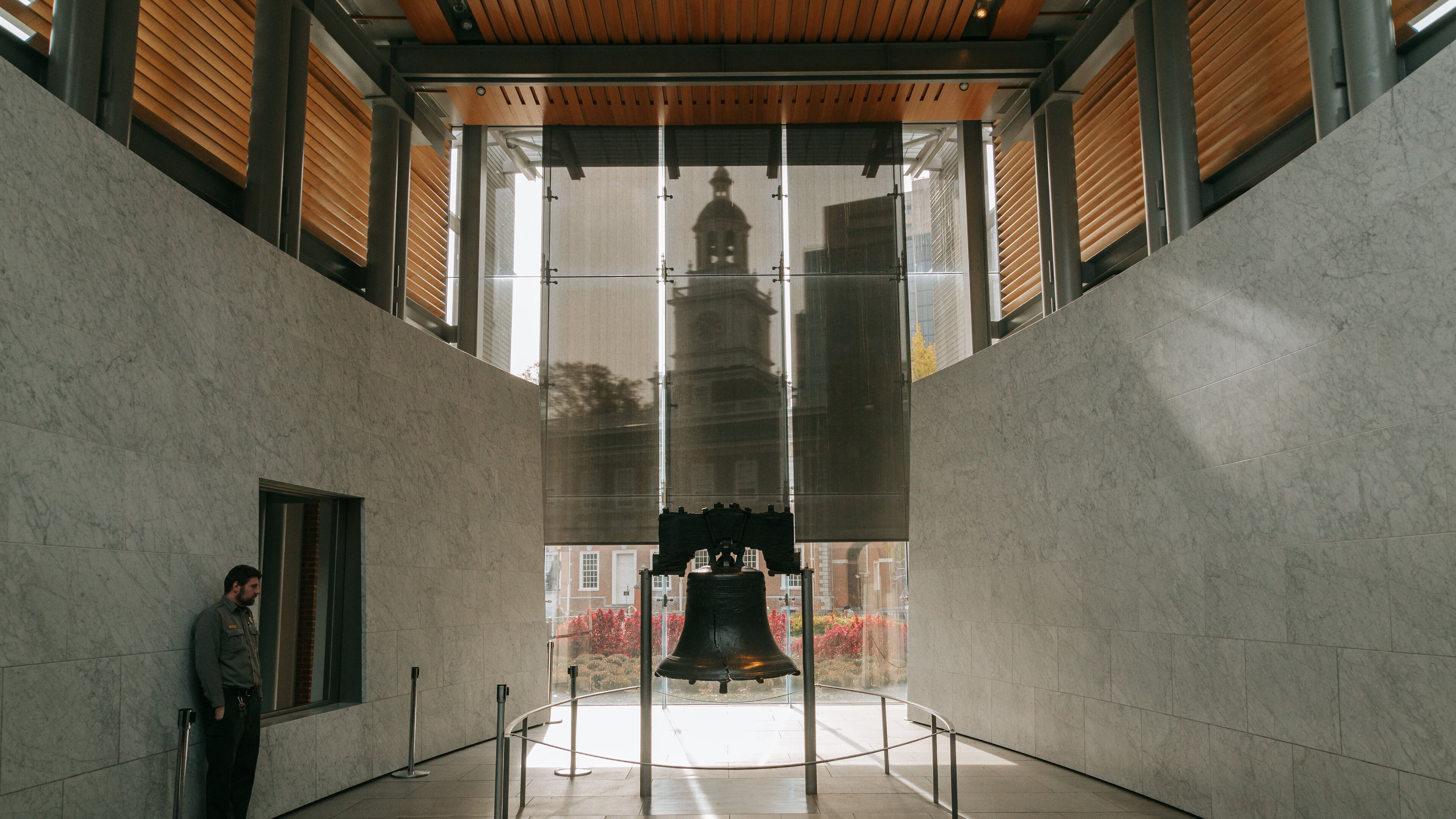 Liberty Bell Center which includes heritage elements and interior views as well as an individual male