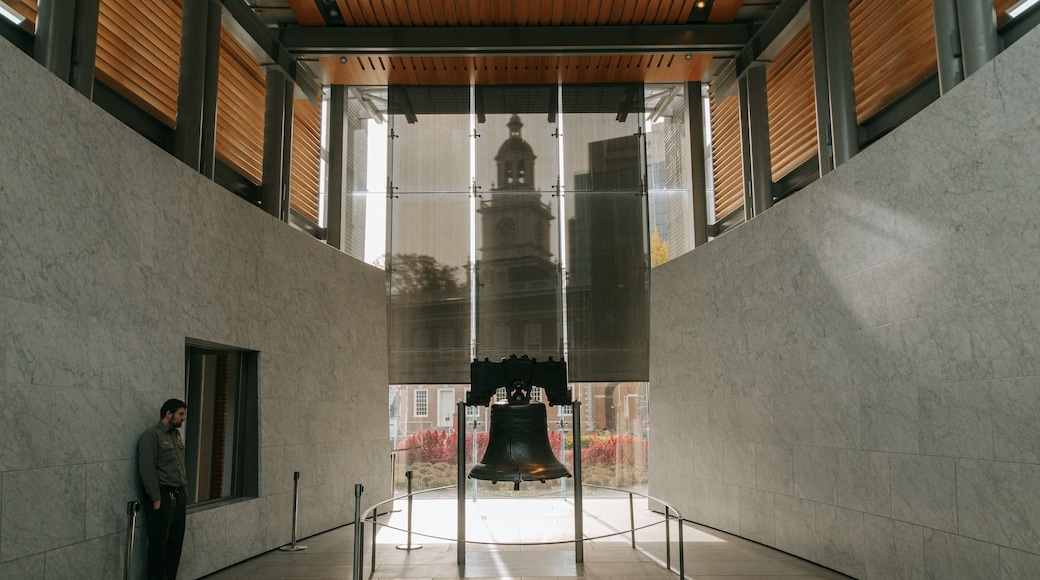 Liberty Bell Center which includes heritage elements and interior views as well as an individual male