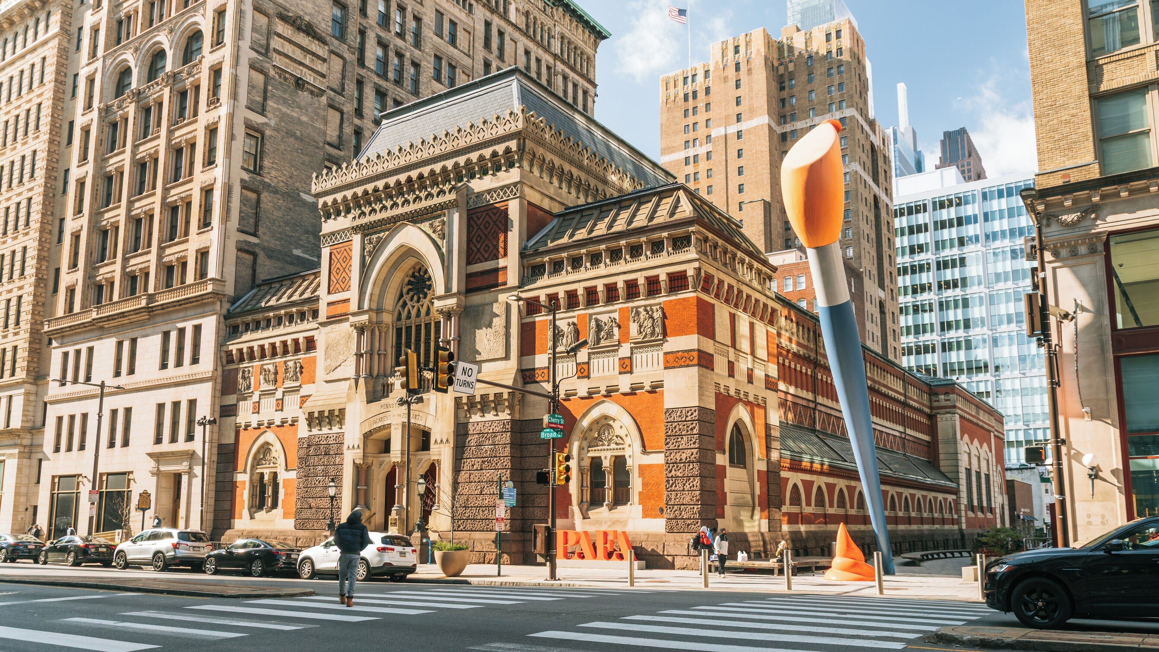 Spectacular architecture of Pennsylvania Academy of the Fine Arts in Center City Philadelphia inviting art enthusiasts year-round