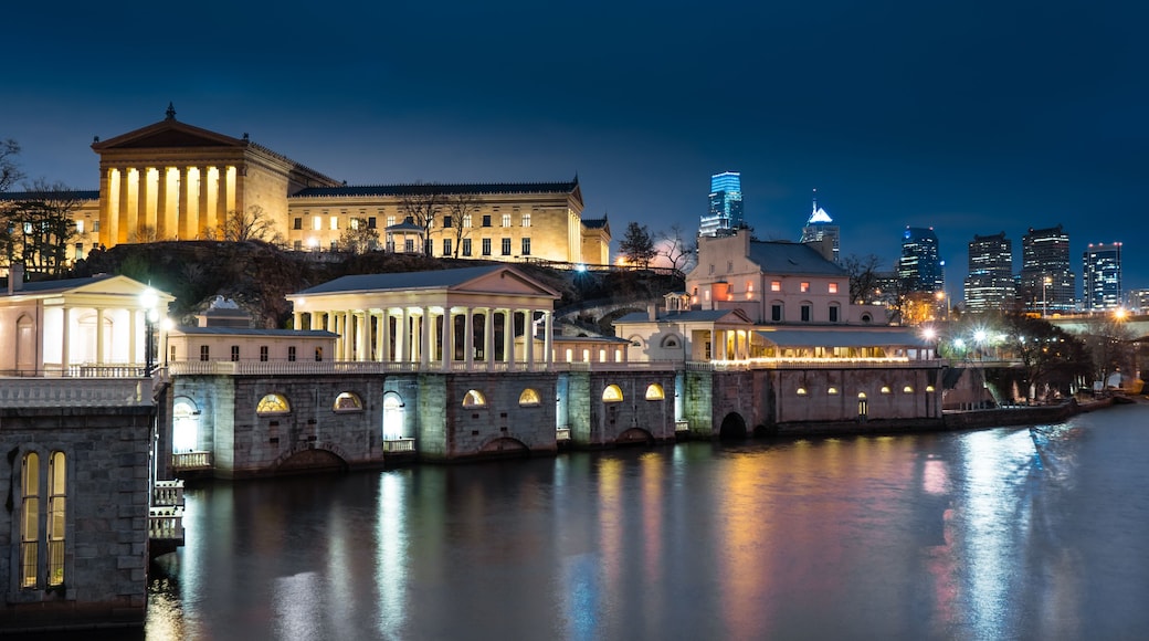 Philadelphia Art Museum and Waterworks Nightscape along the Schu