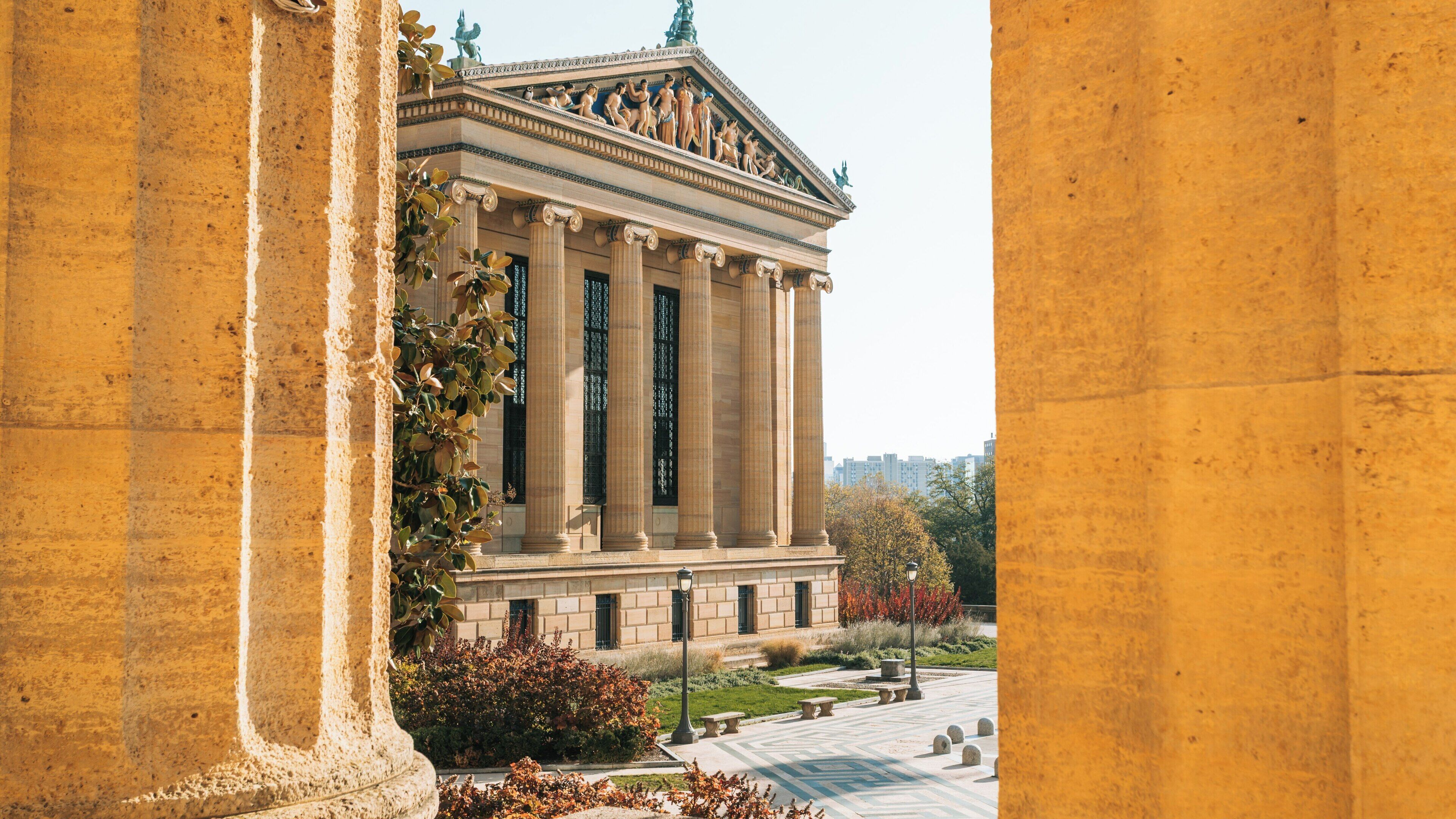 Stunning view of Philadelphia Museum of Art showcasing its neoclassical architecture amidst a bright day in Center City
