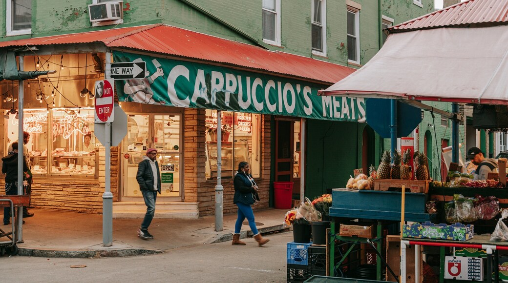 Italian Market which includes markets, street scenes and signage