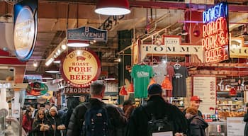 Reading Terminal Market featuring interior views, markets and signage