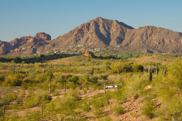 Breathtaking view of Camelback Mountain surrounded by desert landscape in Phoenix