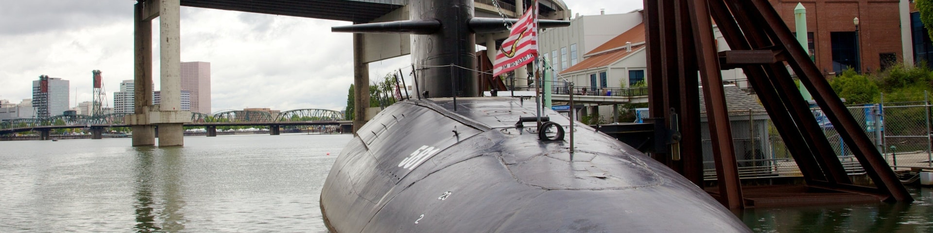 Oregon Museum of Science and Industry showcases a submarine near the river in Portland