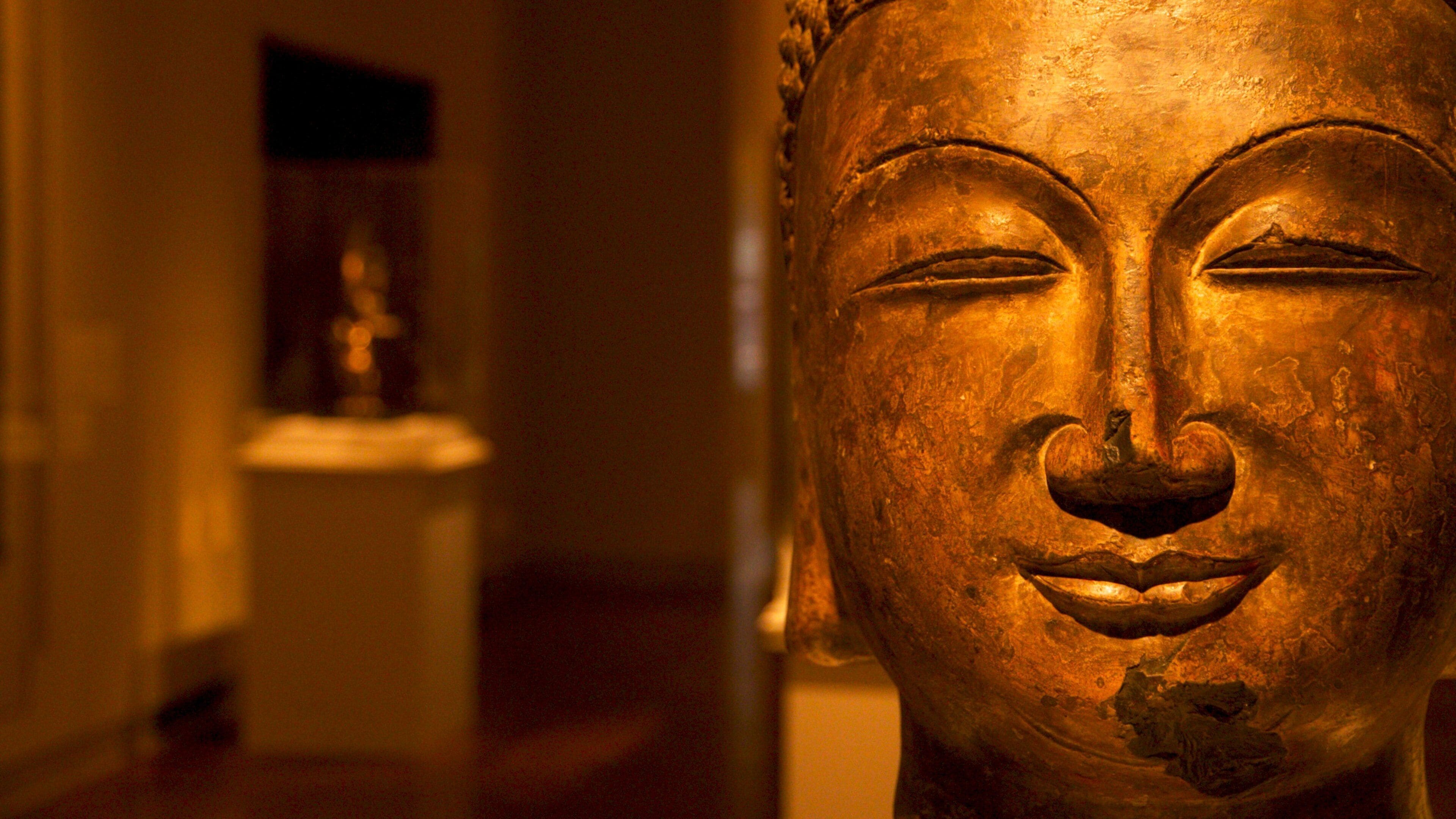 Buddha sculpture at Portland Art Museum showcasing serene expression and intricate craftsmanship