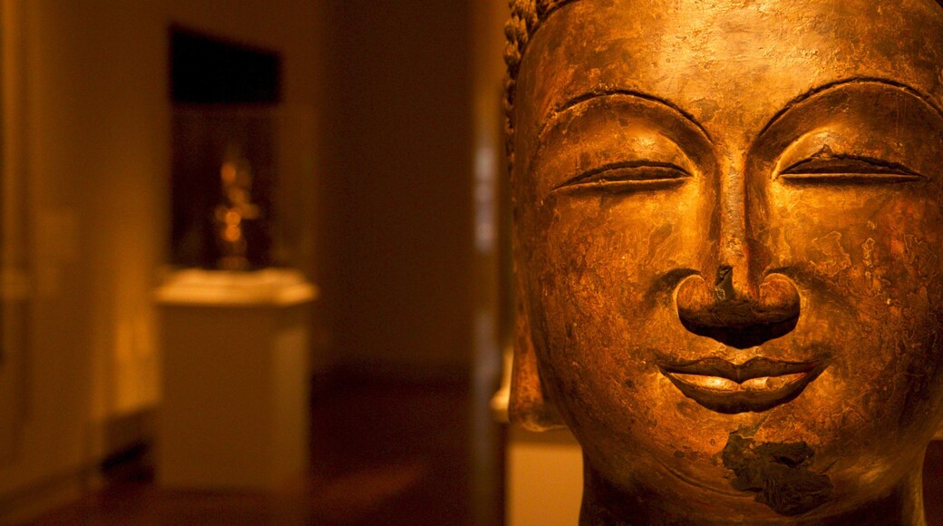 Buddha sculpture at Portland Art Museum showcasing serene expression and intricate craftsmanship