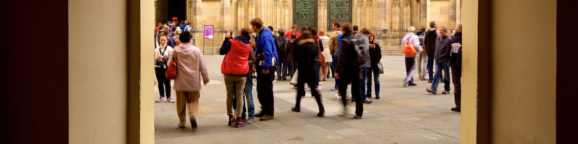 St. Vitus Cathedral showing heritage elements, a square or plaza and a city