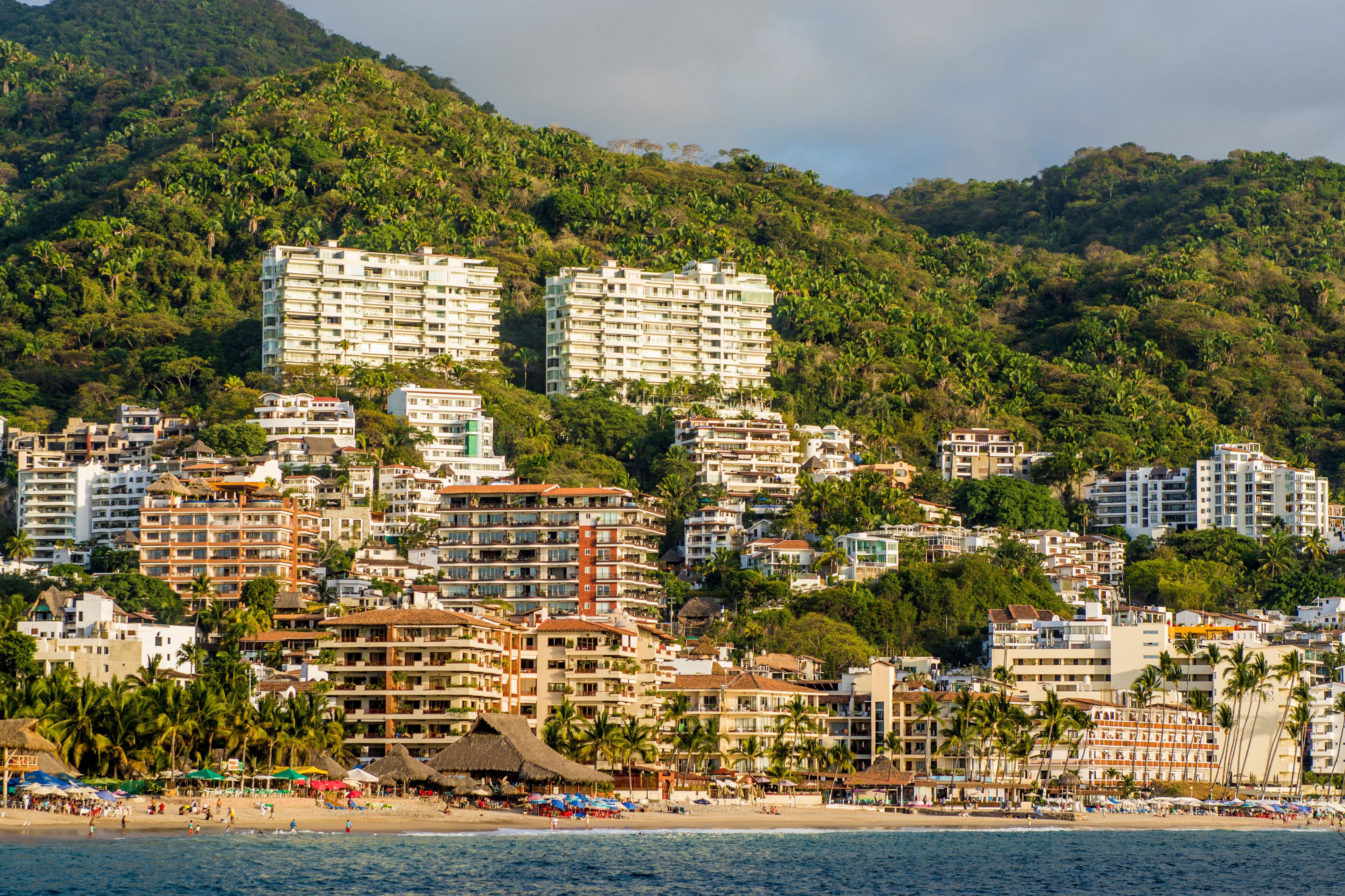 Skyline and Playa Los Muertos beach, Puerto Vallarta, Jalisco, Mexico.