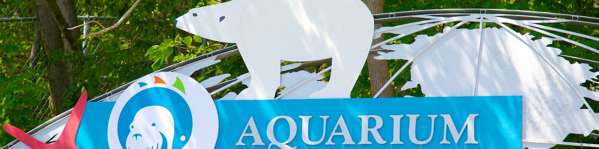 Quebec Aquarium Park which includes signage, marine life and zoo animals