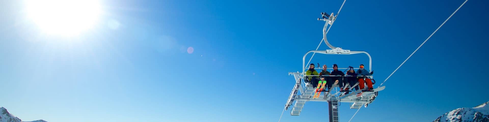 The Remarkables Ski Area showing a gondola and snow as well as a small group of people