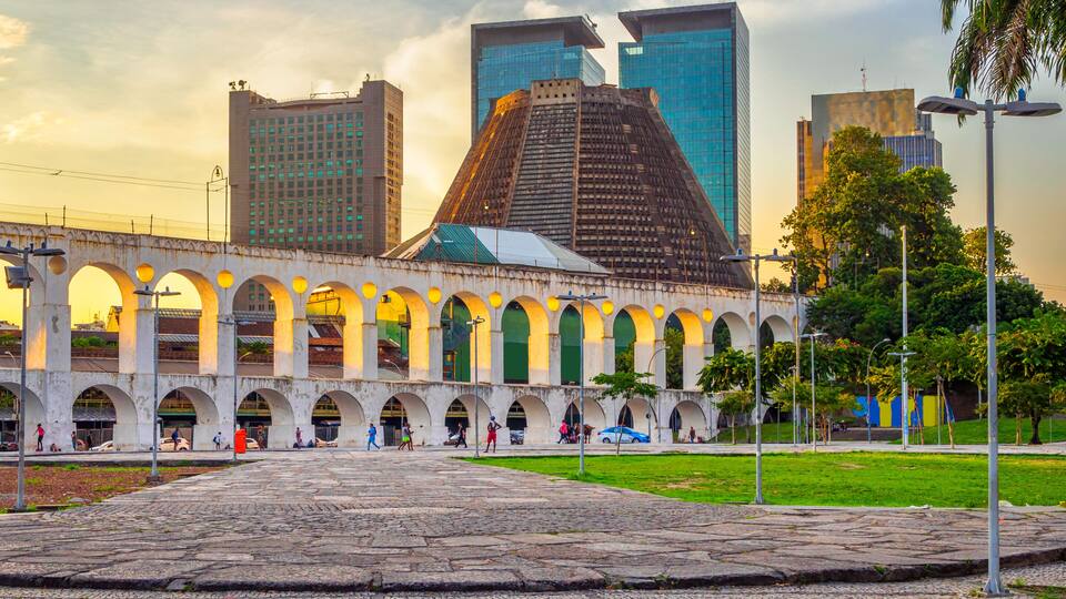 Arcos da Lapa (Lapa Arch) and Metropolitan Cathedral in Rio de Janeiro, Brazil