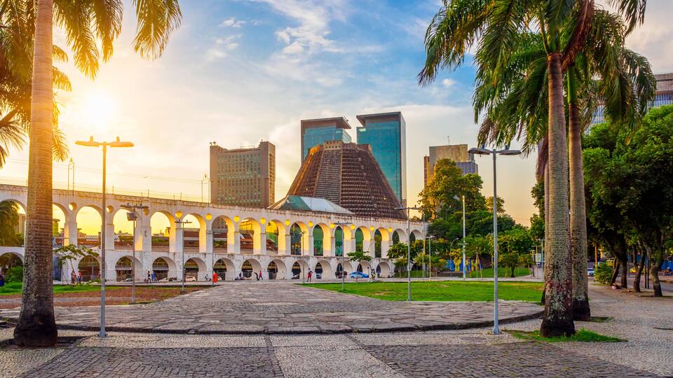 Arcos da Lapa (Lapa Arch) and Metropolitan Cathedral in Rio de Janeiro, Brazil