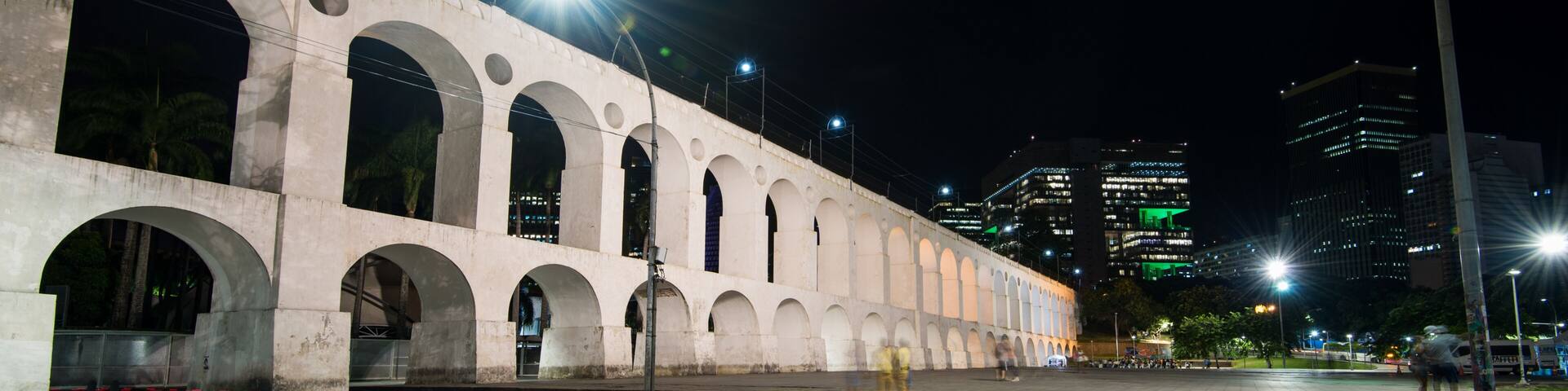 Famous Lapa Arches, Also Known as Carioca Aqueduct, at Night in Rio de Janeiro, Brazil
