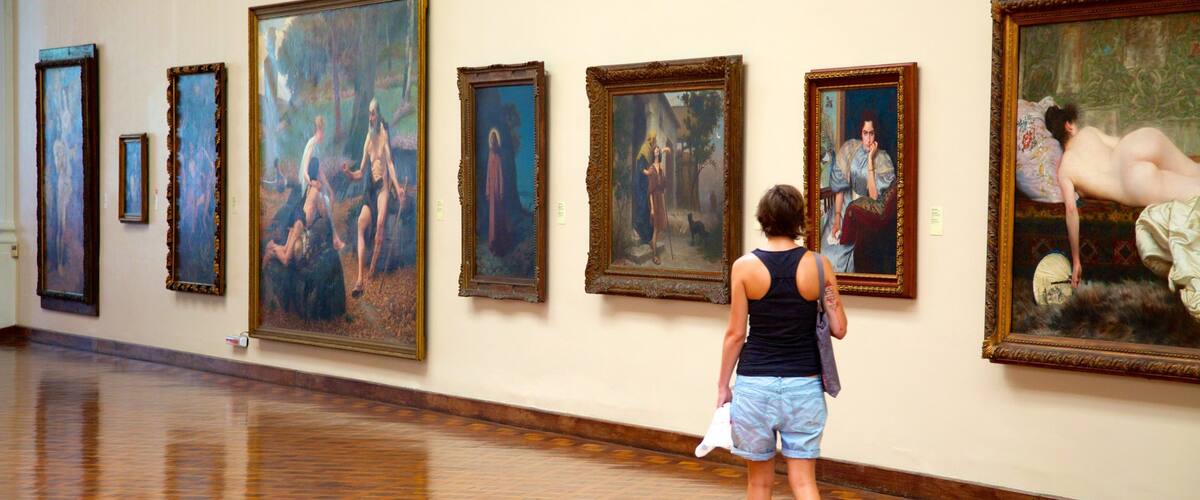 National Fine Arts Museum which includes interior views and art as well as an individual femail