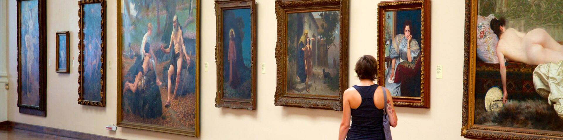 National Fine Arts Museum which includes interior views and art as well as an individual femail