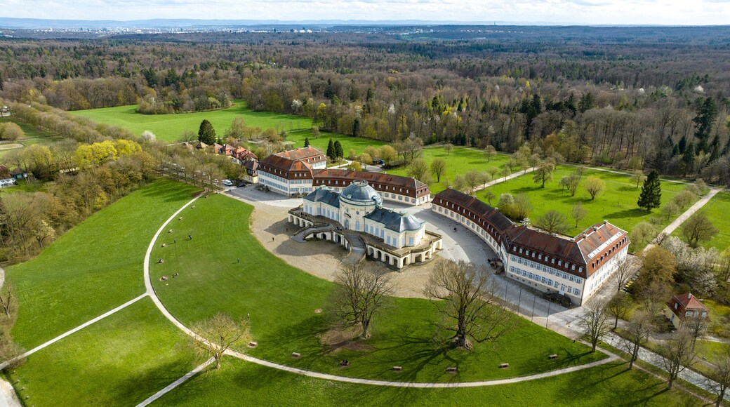Aerial view of Solitude Palace, Baroque, Stuttgart, Baden-Württemberg, Germany