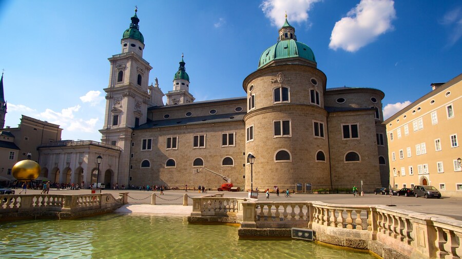 Salzburg Cathedral showing general coastal views, religious elements and heritage elements