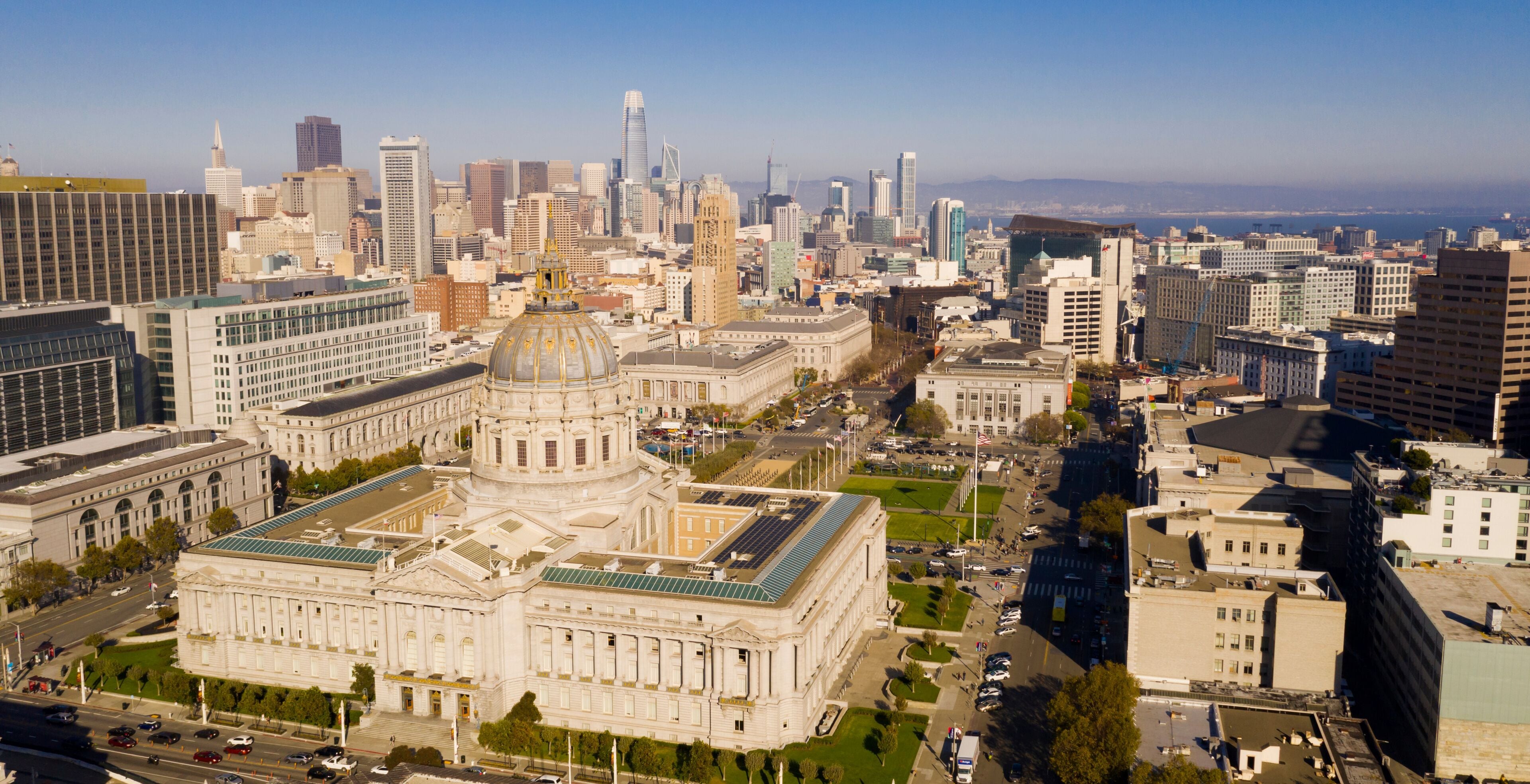 Aerial View City Hall Downtown Core Urban Center San Francisco Metro Skyline