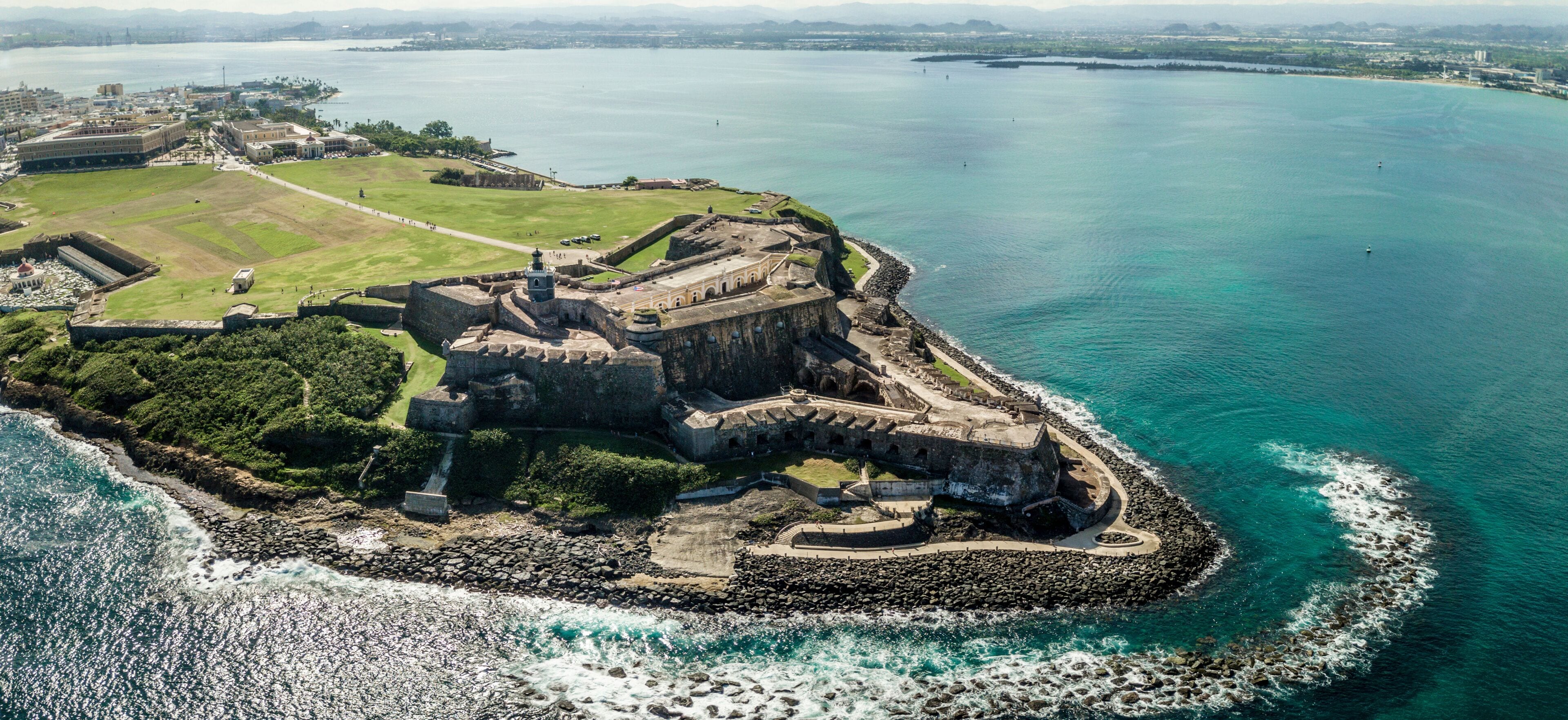 Aerial panoramic view of El Morro in San Juan, Puerto Rico.