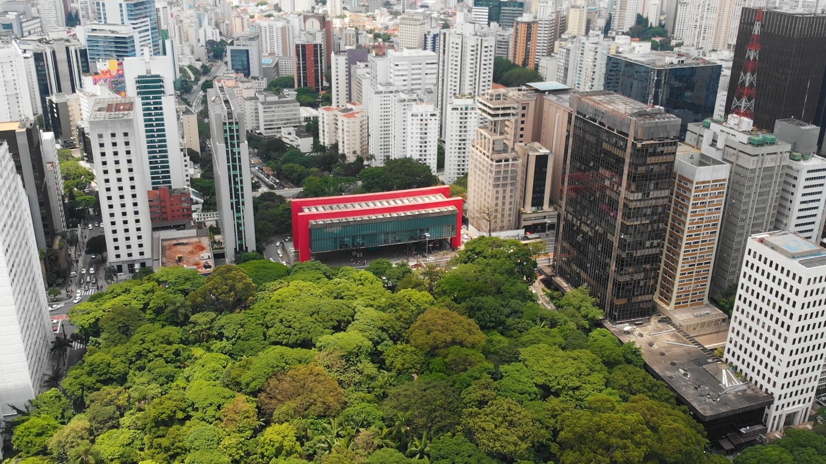 Museum of Art Street Paulista Avenue Sao Paulo Brazil aerial view