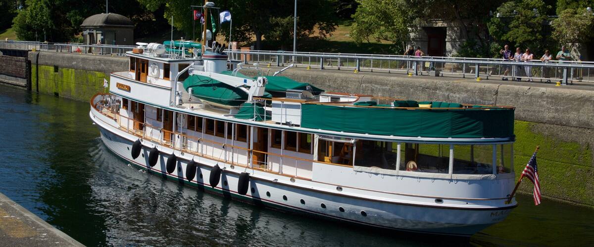 Hiram M. Chittenden Locks featuring boating and a river or creek