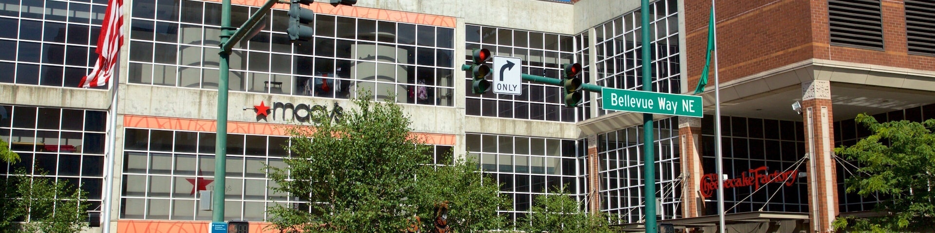 Bellevue Square which includes a square or plaza and street scenes