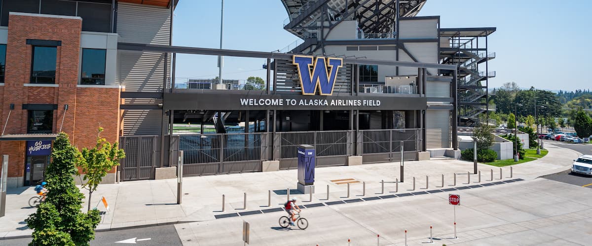 Husky Stadium featuring signage