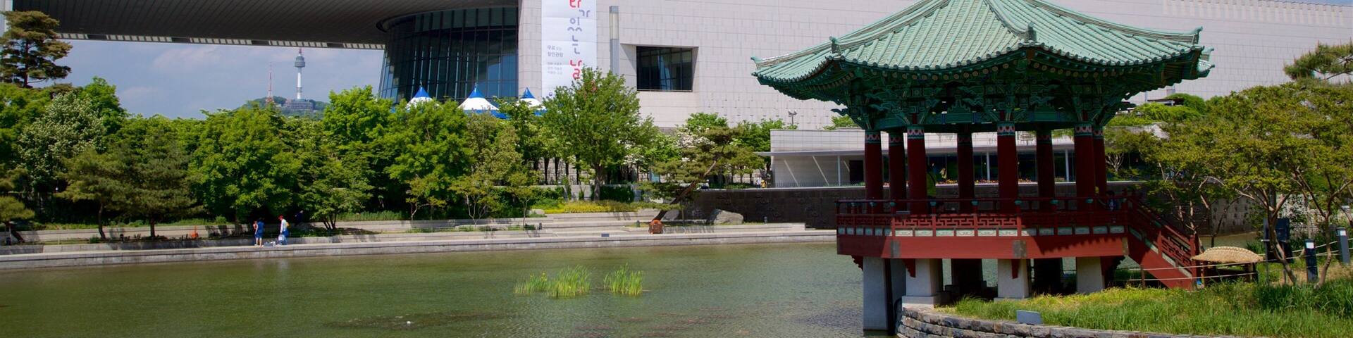 National Museum, Seoul, South Korea featuring a pond and heritage elements