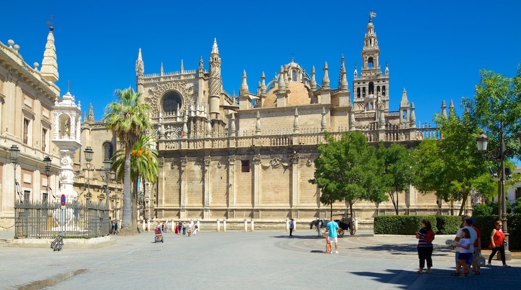 Seville Cathedral which includes a square or plaza, heritage architecture and a church or cathedral