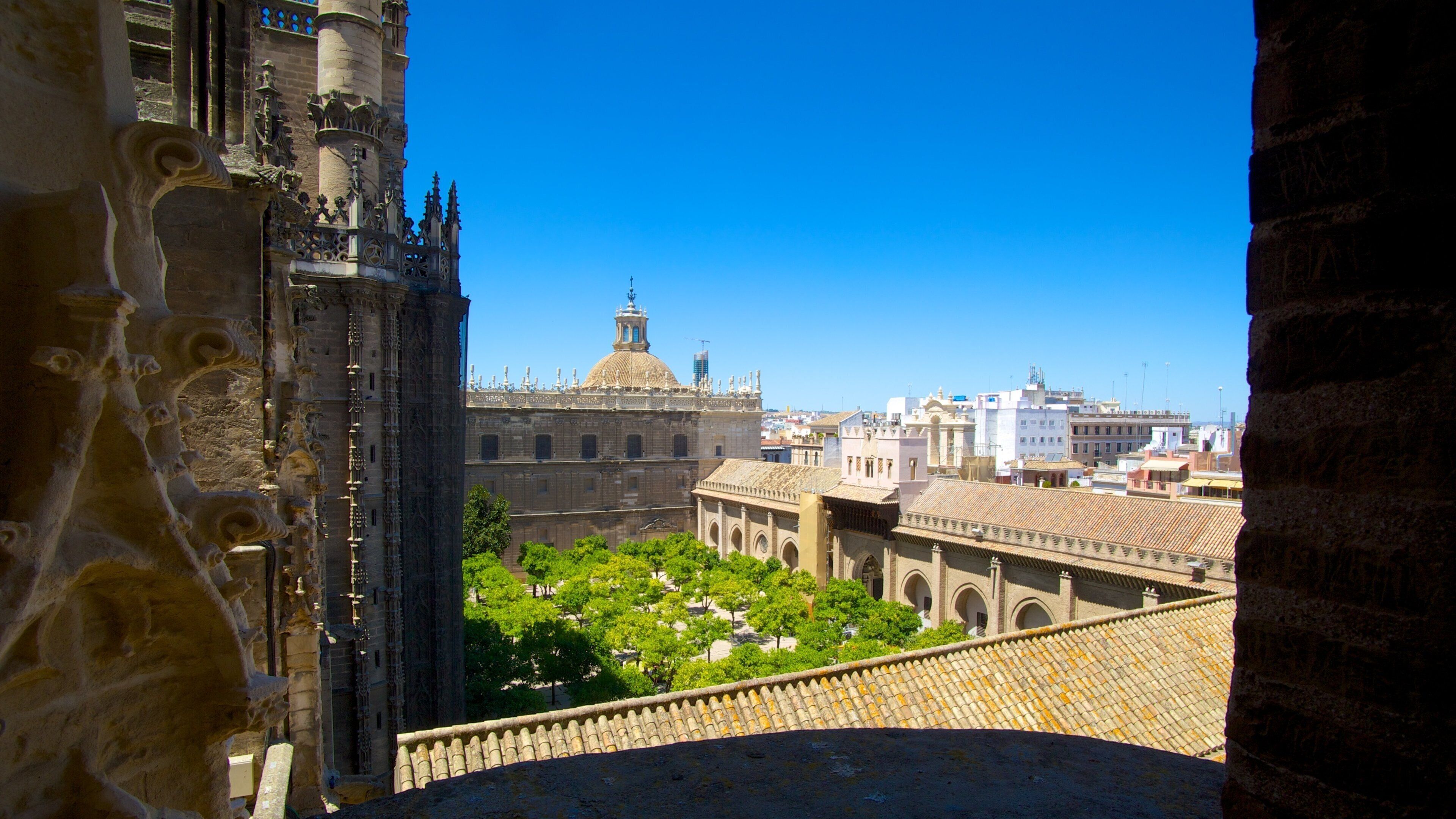 Giralda ofreciendo una ciudad, una iglesia o catedral y arquitectura patrimonial