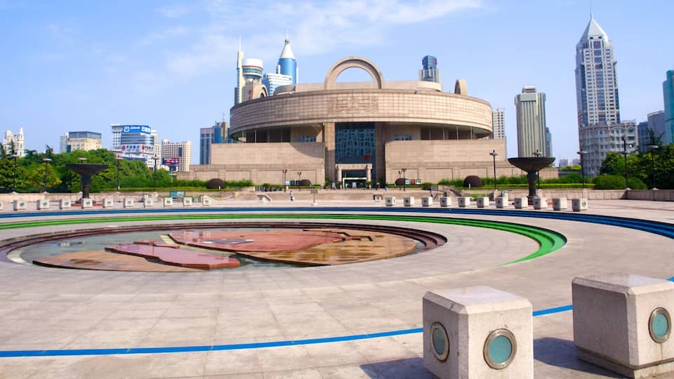 Shanghai Museum showing modern architecture, a city and a square or plaza