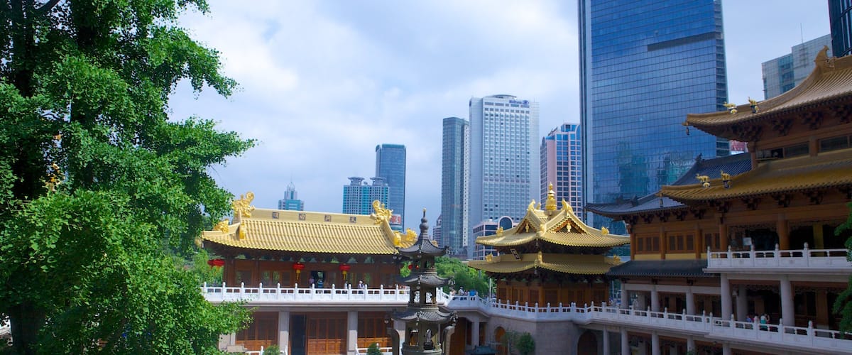 Temple Jing An montrant ville et temple ou lieu de culte